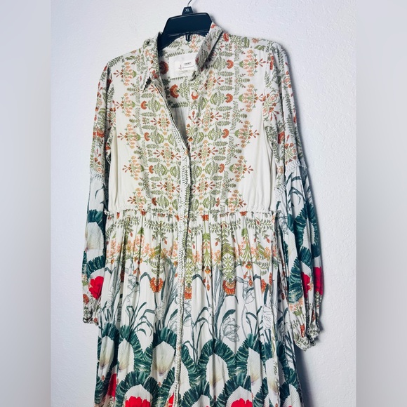 Anthropologie The Eleanora Printed Button Down Maxi Shirt Dress Size Small Red - Picture 5 of 15